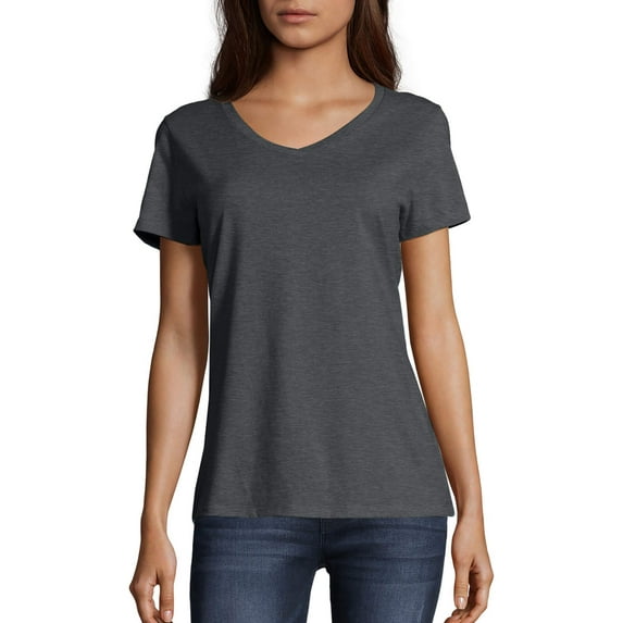 Hanes Women's Ultra-Light 100% Ring-Spun Cotton Nano-T V-Neck T-Shirt ...