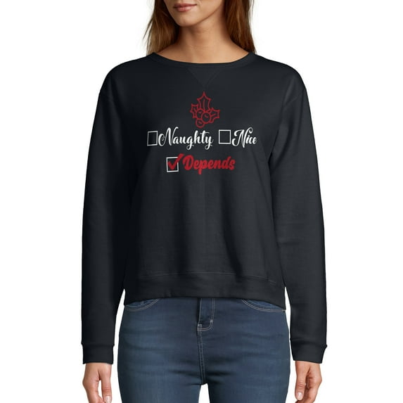 Hanes Women's Naughty Nice Depends Ugly Christmas Sweatshirt