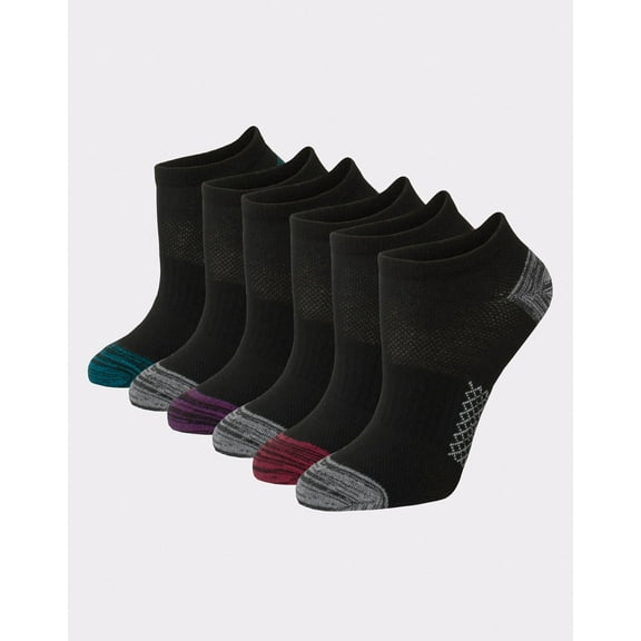 Hanes X-Temp Women's No Show Socks, Extended Sizes, 6-Pairs Gray/Black 8-12
