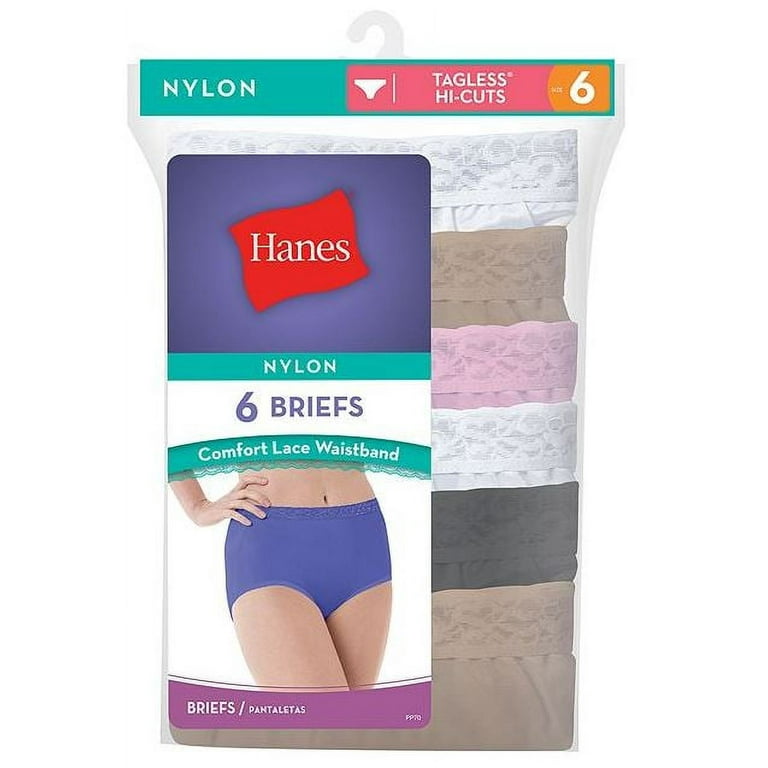 Hanes Nylon Briefs Panties 6-Pair Underwear White Colors Women's