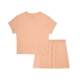 thumbnail image 1 of Hanes Originals SuperSoft Comfywear Women’s Ribbed Babydoll Tee & Shorts Pajama Set - Soft Loungewear Mellow Peach/Mellow Peach M, 1 of 5