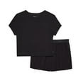 thumbnail image 1 of Hanes Originals 2-Piece Lounge Set, SuperSoft Cropped Baby Doll Tee & Sleep Shorts Loungewear Black/Black 2XL Women's, 1 of 7
