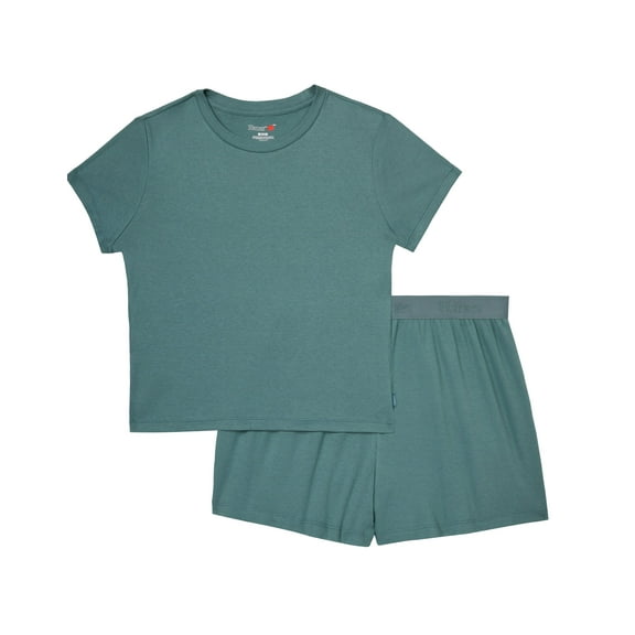Hanes Originals 2-Piece Lounge Set, SuperSoft Cropped Baby Doll Tee & Sleep Shorts Loungewear Faded Sage Green/Faded Gr 2XL Women's