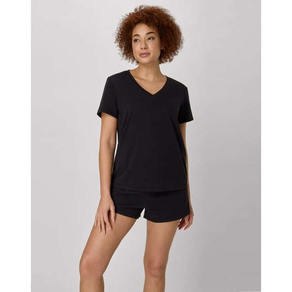 Hanes Women's V-neck & Short Set Black/Black L