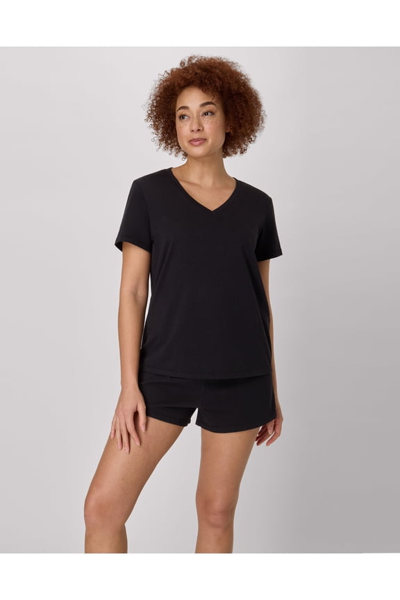 Women's V-neck & Short Set Black/Black XL