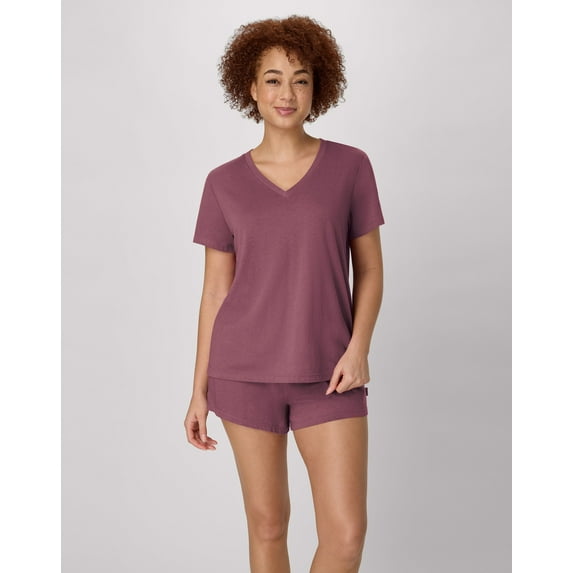 Hanes Women's V-neck & Short Set Mauve Mood/Mauve Mood XL