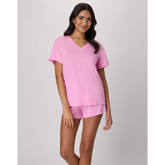 Hanes Women's V-neck & Short Set Spirited Pink/Spirited Pink L