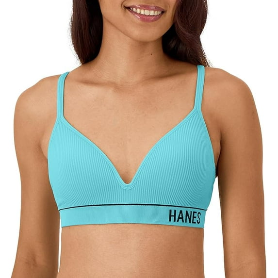 Hanes Women's Originals Seamless Bralette, Rib Contour Bralette, ComfortFlex Fit Color-Teal Tone Size S-XXL