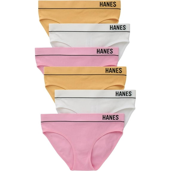 Hanes Women's Originals Seamless Stretch Rib Bikini Panties Pack, Assorted Colors, 6-Pack, Size: S-XXL