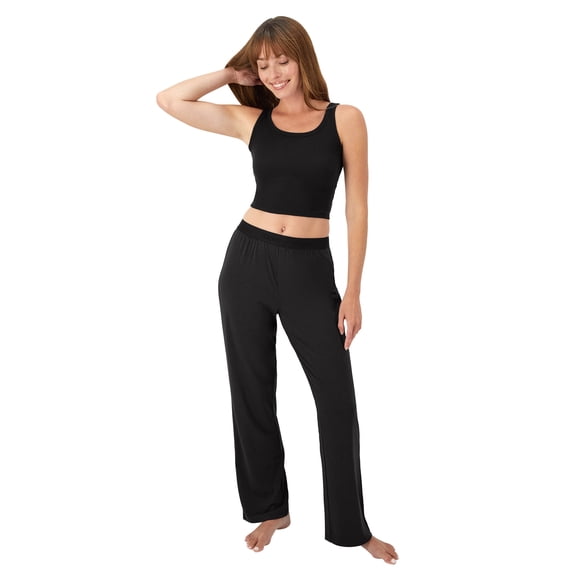 Hanes Comfywear Women's Loungewear Set, 2-Piece SuperSoft Rib Crop Tank & Lounge Pant Black/Black M