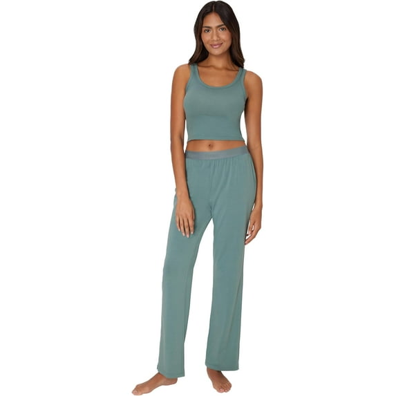 Hanes Women's Originals SuperSoft Comfywear 2 Piece Crop Tank & Lounge Pants Loungewear Set, Color: Faded Sage Green