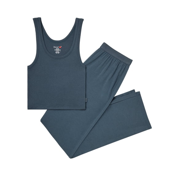 Hanes Comfywear Women's Loungewear Set, 2-Piece SuperSoft Rib Crop Tank & Lounge Pant Stargazer Grey/Stargazer Grey M
