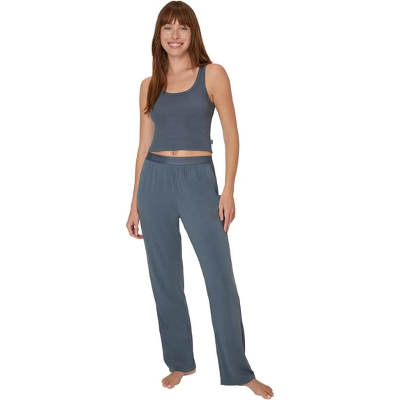 Hanes Women's Originals SuperSoft Comfywear 2 Piece Crop Tank & Lounge Pants Loungewear Set, Color: Stargazer Grey