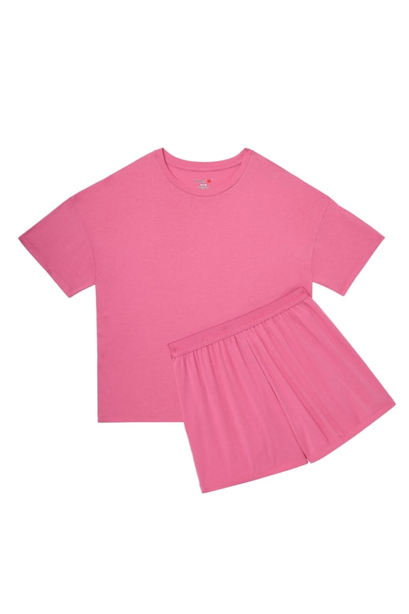 Originals 2 Piece Lounge Set, Comfywear SuperSoft Boxy T-Shirt & Sleep Shorts Loungewear Parrot Pink/Parrot Pink XS Women's