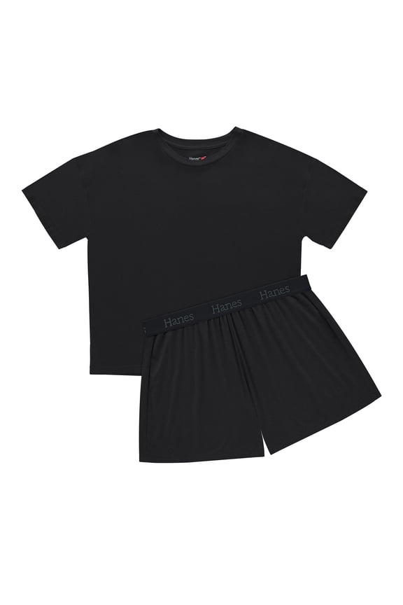 Originals 2 Piece Lounge Set, Comfywear SuperSoft Boxy T-Shirt & Sleep Shorts Loungewear Black/Black L Women's
