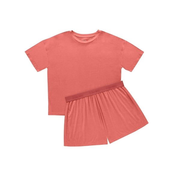Hanes Originals 2 Piece Lounge Set, Comfywear SuperSoft Boxy T-Shirt & Sleep Shorts Loungewear Natural Cedar/Natural Cedar M Women's