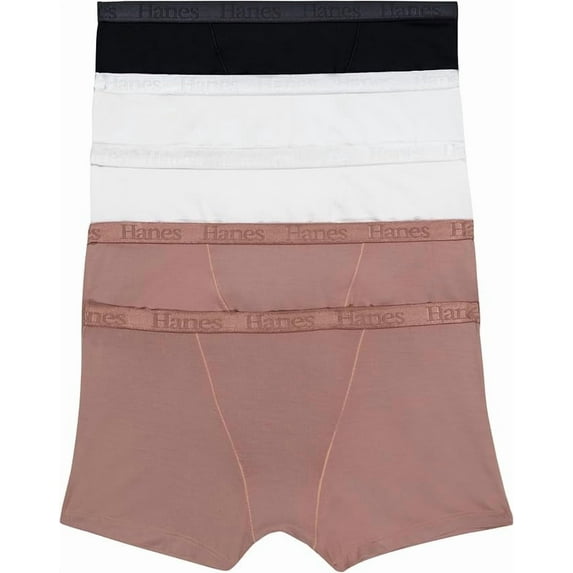 Hanes Women's Originals Ultra SuperSoft Boxer Brief Underwear (5-Pack) Color-Earthen Tan/White/Black, Size S-XXL