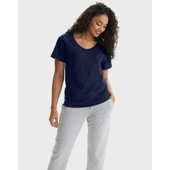 Hanes Perfect-T Women's V-Neck Cotton T-Shirt Navy S