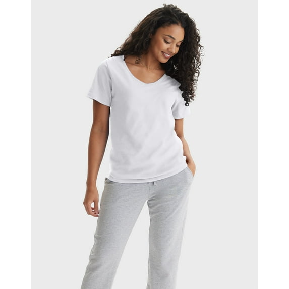 Hanes Perfect-T Women's V-Neck Cotton T-Shirt White 2XL