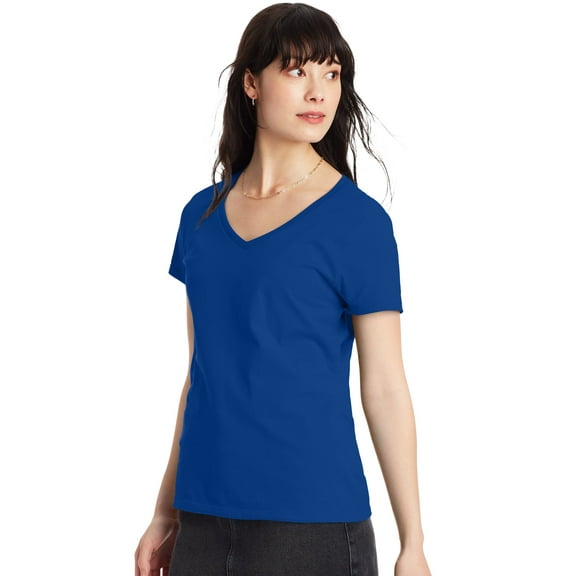 Hanes Perfect-T Women's V-Neck Cotton T-Shirt Deep Royal XL