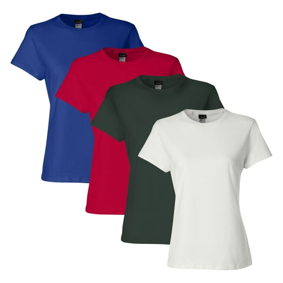 Hanes Women's Perfect-T T-Shirt, Bulk Tee, 100% Ring-Spun USA Cotton, 4.5 oz. Assorted Short Sleeve Crewneck Plain Tees, Mixed Color Solid T-shirts (Dark+Bright Color 4 Pack, M)
