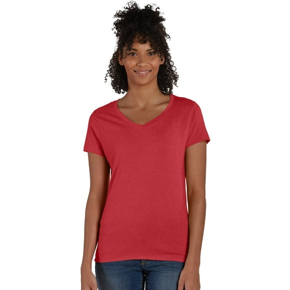 Hanes Perfect-T Women's Tri-Blend V-Neck T-Shirt Deep Red Heather 2XL