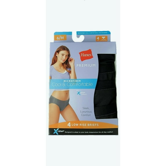 Hanes Women's Premium Microfiber X-Temp Low Rise Briefs 4 pack, Black