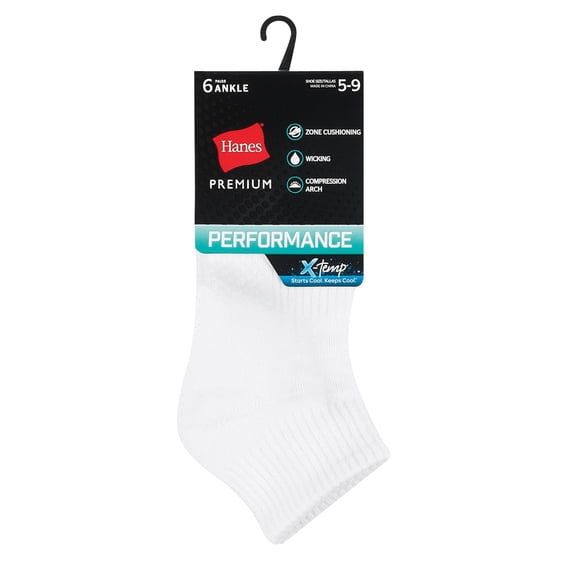 Hanes Women's Performance Ankle Socks, Cushioned, 6-Pairs White 5-9