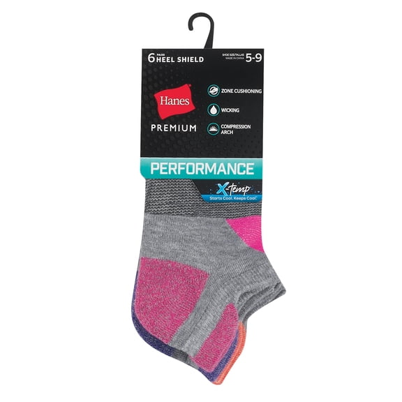 Hanes Women's Premium Performance Cushioned Heel Shield No Show Socks, 6-Pack