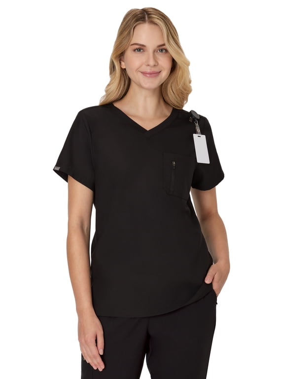 Women's Scrubs V-Neck Scrub Top, Premium, Short Sleeve, 1 Chest Pocket with Zip Storage Pocket, Sizes XS-3XL