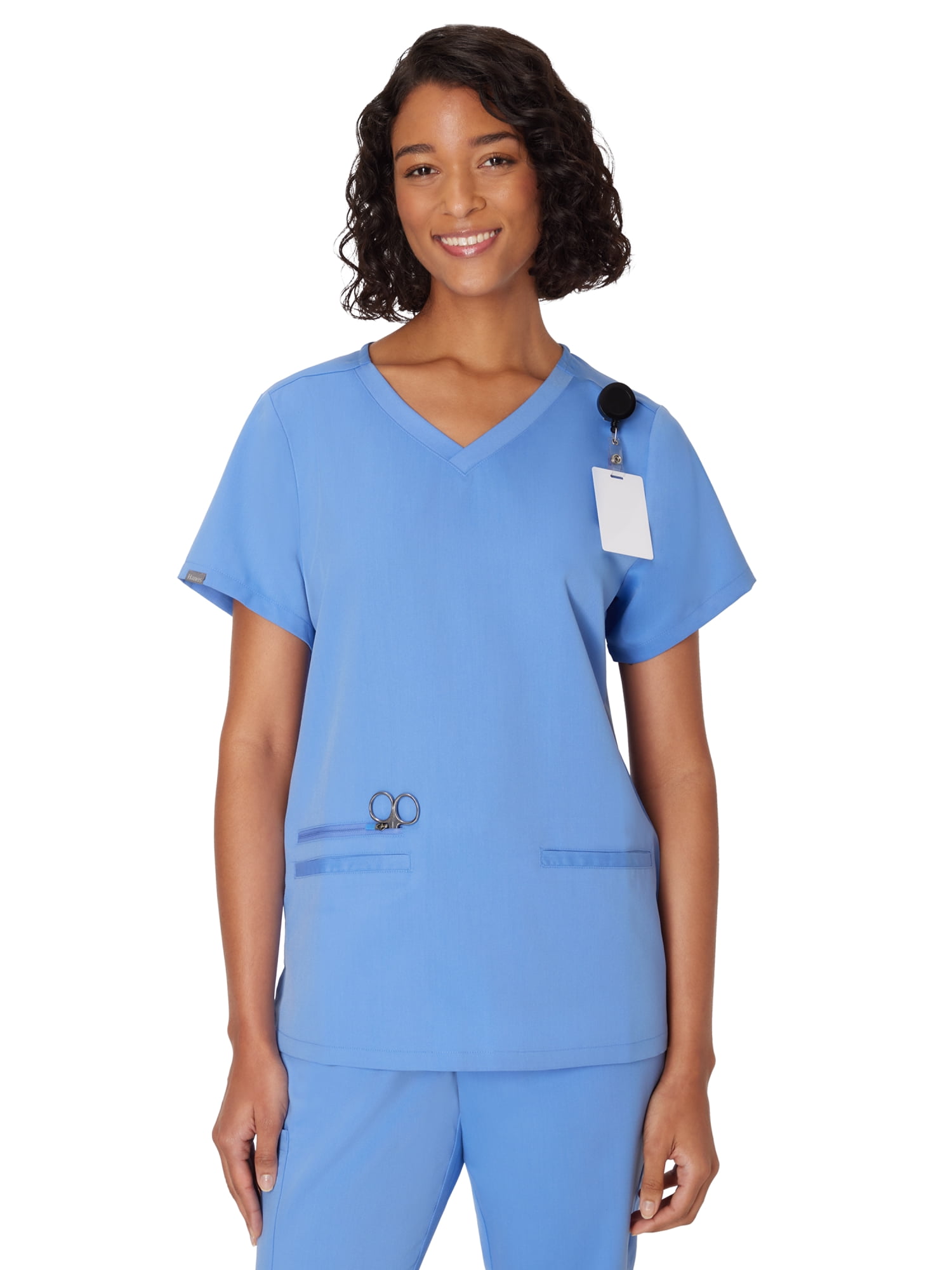 Hanes Women's Scrubs V-Neck Scrub Top, Premium, Short Sleeve, 3 Pocket, Sizes XS-3XL