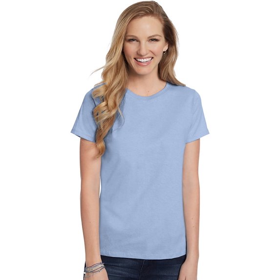 Hanes Women's Relaxed Fit Jersey Comfort Soft; Crewneck T-Shirt, Color: Light Blue, Size: L --- PACK OF 2 (Women's Athleticwear)