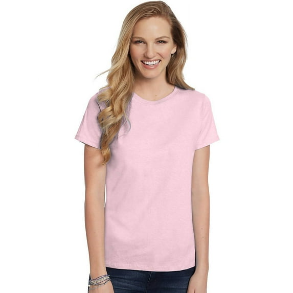 Hanes Women's Relaxed Fit Jersey Comfort Soft; Crewneck T-Shirt, Color: Pale Pink, Size: XL --- PACK OF 2 (Women's Athleticwear)