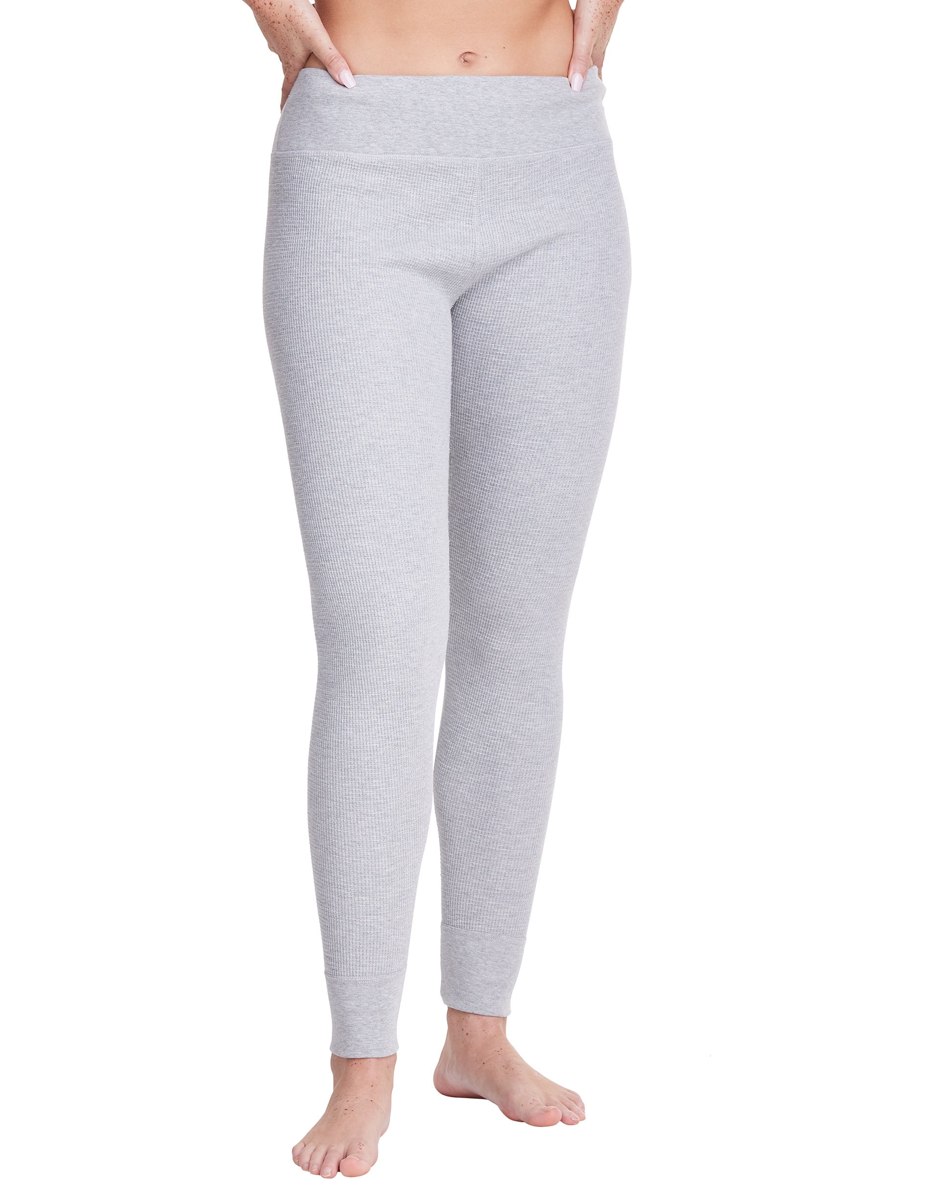 Hanes Women's Relaxed Fit Waffle Knit Leggings With Yoga Waistband Grey  Heather L