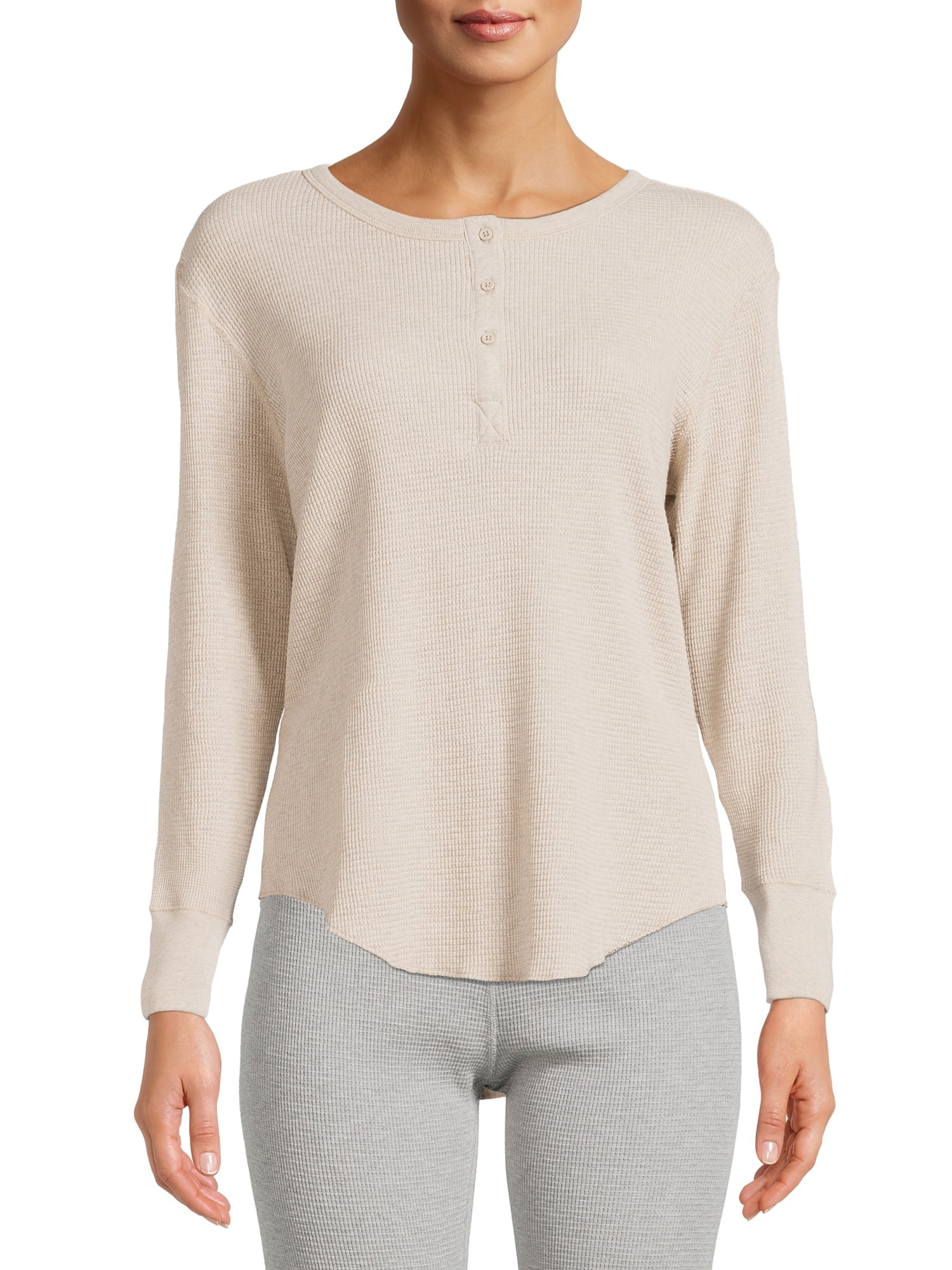 Hanes Women's Relaxed Fit Waffle Knit Thermal Henley