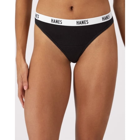 Hanes Soft & Breathable Women’s Ribbed Cotton Thong Underwear, 3-Pack Assorted M