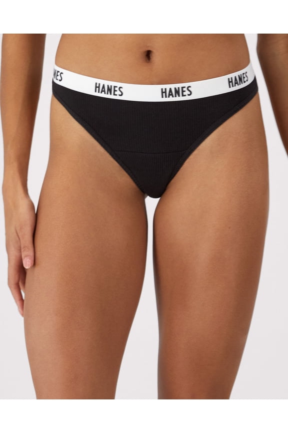 Soft & Breathable Women’s Ribbed Cotton Thong Underwear, 3-Pack Assorted M