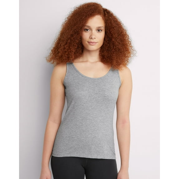 Hanes Women's Scoopneck Cotton Jersey Tank Light Steel 2XL