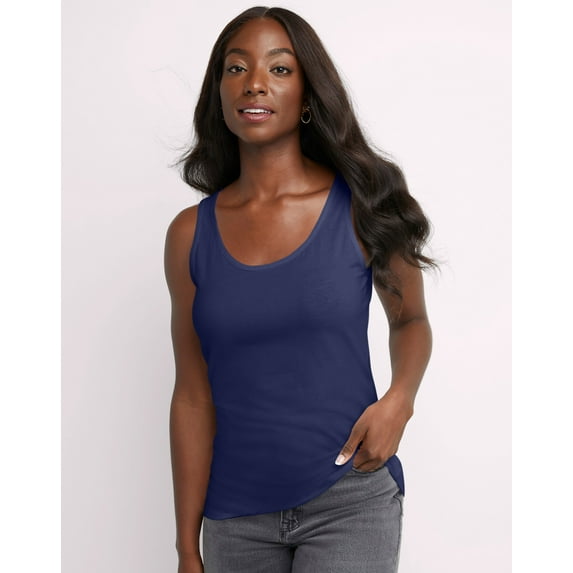 Hanes Women's Scoopneck Cotton Jersey Tank Navy S