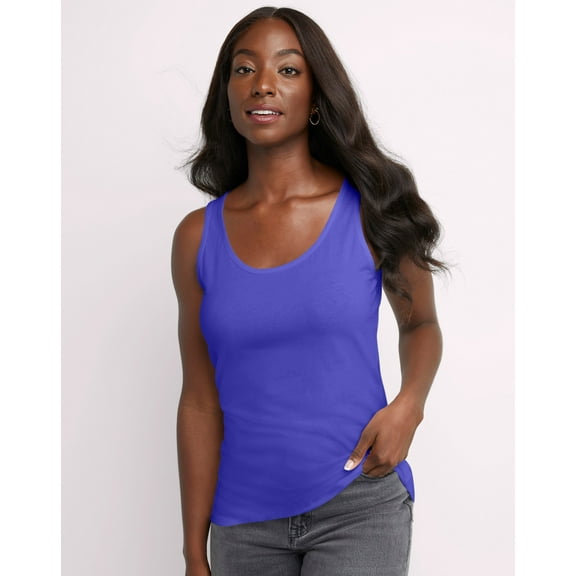 Hanes Women's Scoopneck Cotton Jersey Tank Petal Purple L
