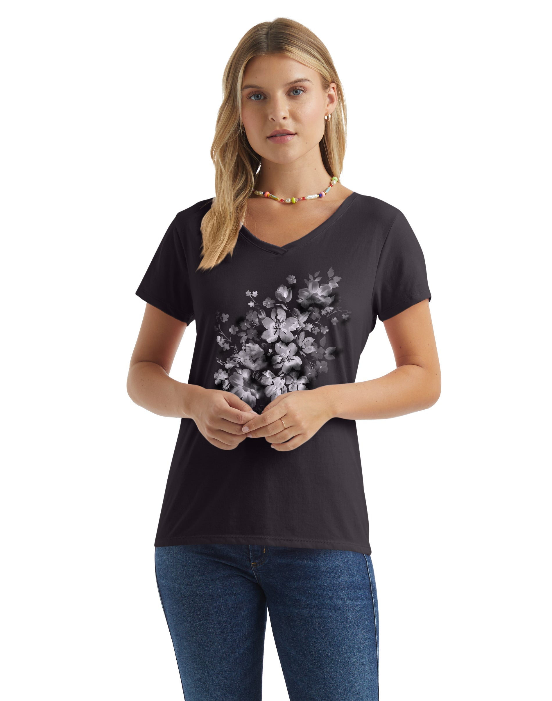 Buy Hanes Women s V Neck Graphic T Shirt Online Bahrain Ubuy