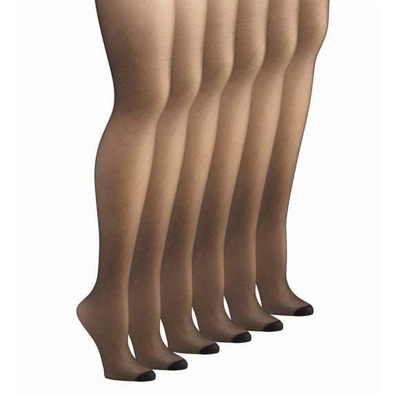 Hanes Women's Silk Reflections Silky Control Top Reinforced Toe Pantyhose, 6 pairs