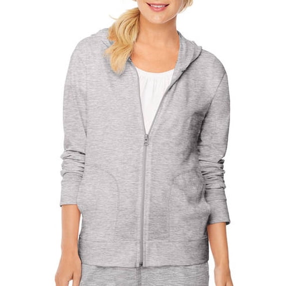 Hanes Women's Slub Jersey Full-Zip Hoodie - Dada Grey Heather - L