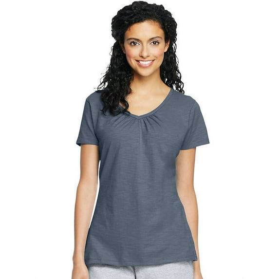 Hanes Women's Slub Jersey Shirred V-Neck, Style 9253