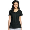 thumbnail image 1 of Hanes Women's Slub Jersey Shirred V-Neck T-Shirt Black M, 1 of 5