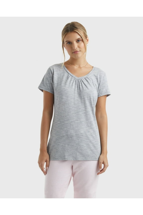 Women's Slub Jersey Shirred V-Neck T-Shirt Dada Grey Heather XL