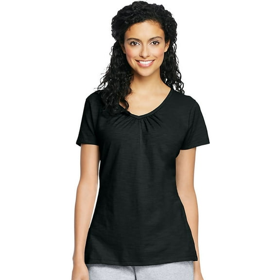 Hanes Women's Slub Jersey Shirred V-Neck T-Shirt, Style 9253