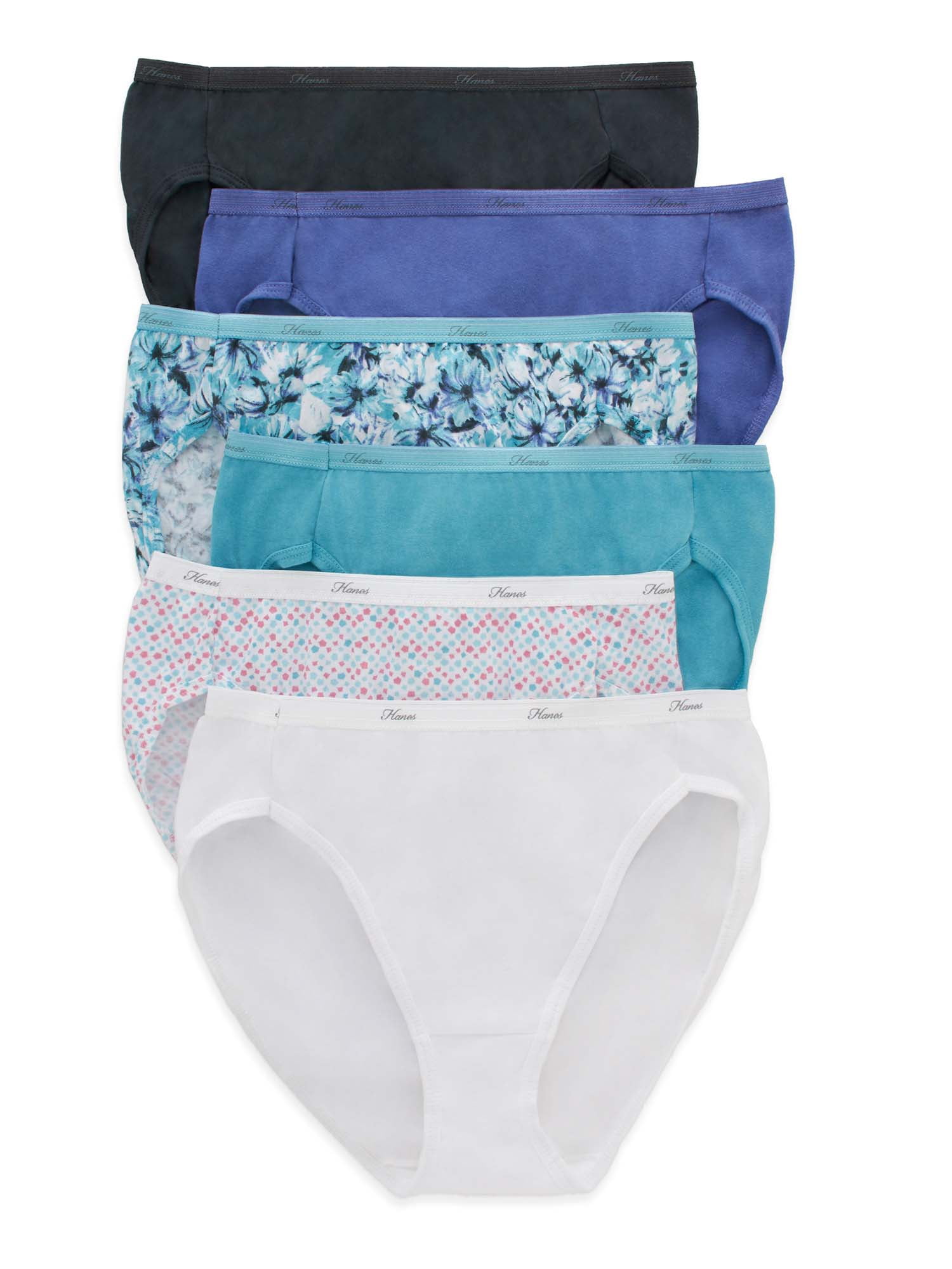 Hanes 10-Pack Hi-Cuts Panties Women's Underwear Breathable Cotton All Black  6-10