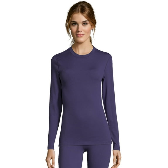 Hanes Women's Solid Color 4-Way Stretch Thermal Crewneck