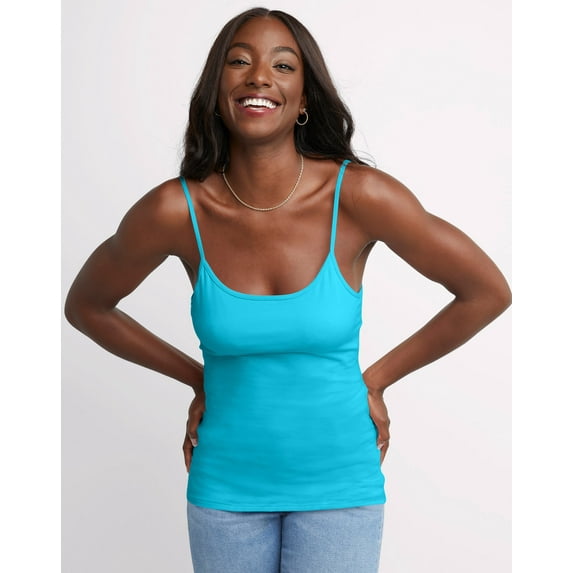 Hanes Women's Stretch Cami with Built-In Shelf Bra Flying Turquoise 2XL